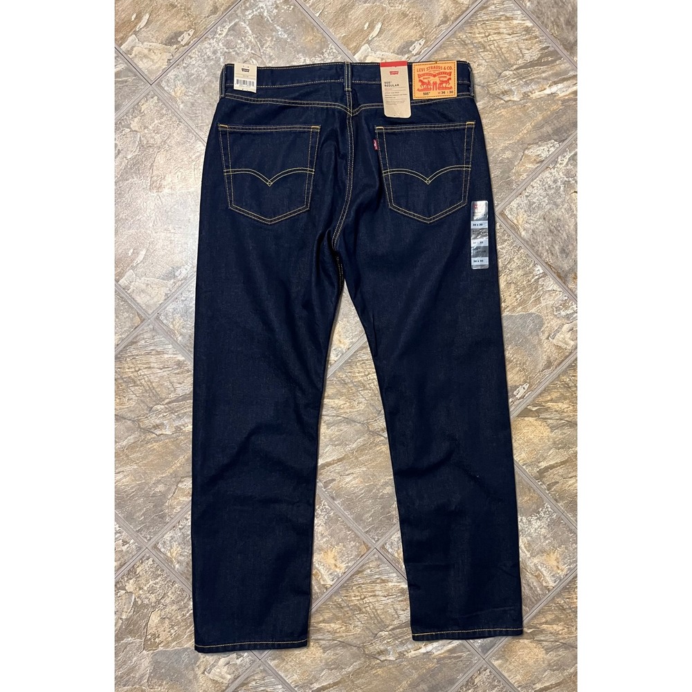 Levi's 505 Regular Fit Jeans Mens 36x30 Dark Indigo NWT Straight Leg - Picture 3 of 10